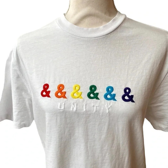 ASOS DESIGN x GLAAD Unity Embroidered White Cotton T-Shirt Unisex Small - Picture 4 of 12